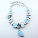Collier Larimar Topas Mondstein Flußperle in Silber gefasst
