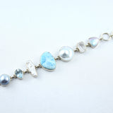 Armband Larimar Perle blauer Topas  Sterlingsilber