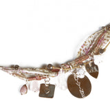 Seidenarmband mit Silber, Rosenquartz und Andenopal